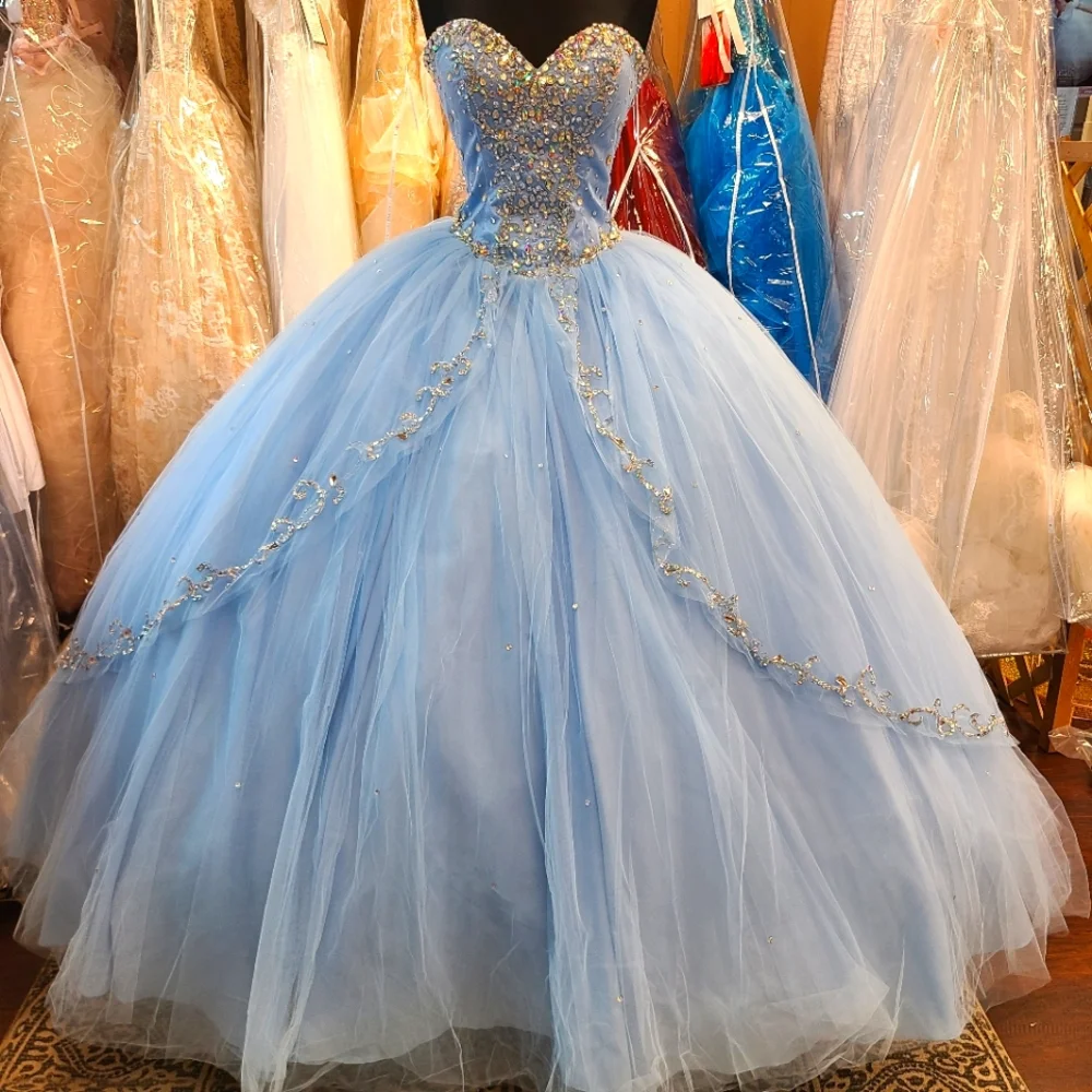 quinceanera dresses cinderella blue Modest Quinceanera Dress,Blue Ball Gown,A Line Prom Dress,Fashion Prom –  classygown main image 1